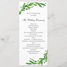 Groene ceremonie programma. Tuin bruiloft. groen