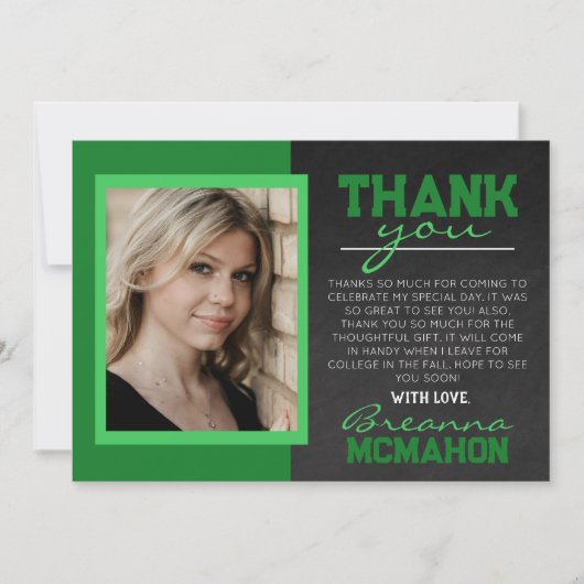 Groene Chalkboard Afstuderen foto dank u kaart (Voorkant)