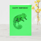 Groene chameleon inkt kind verjaardagskaart kaart (Gele Bloem)