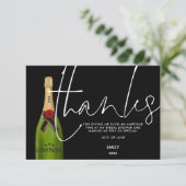 Groene Champagne Flessenscript Zwart Vrijgezellenf Bedankkaart (Staand voorkant)