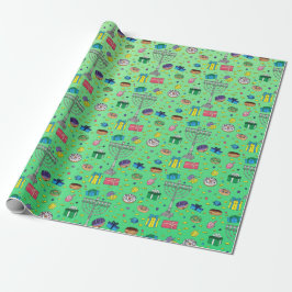 Groene Chanoeka Patroon Cadeaupapier
