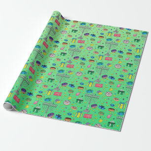 Groene Chanoeka Patroon Cadeaupapier
