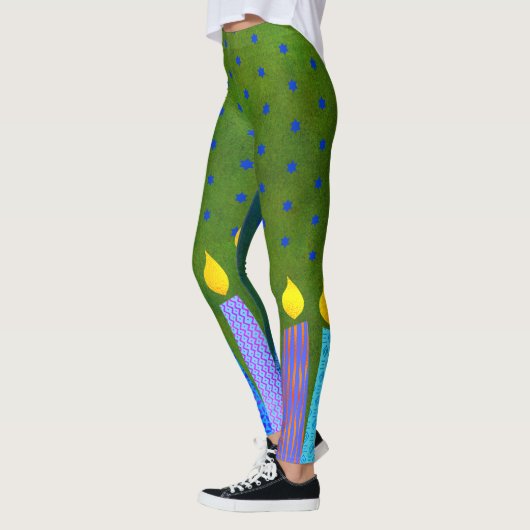Groene Chanoeka Patroon Kaarsen Blauwe Ster van Da Leggings (Links)