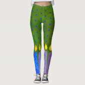 Groene Chanoeka Patroon Kaarsen Blauwe Ster van Da Leggings (Voorkant)
