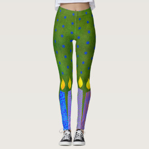 Groene Chanoeka Patroon Kaarsen Blauwe Ster van Da Leggings