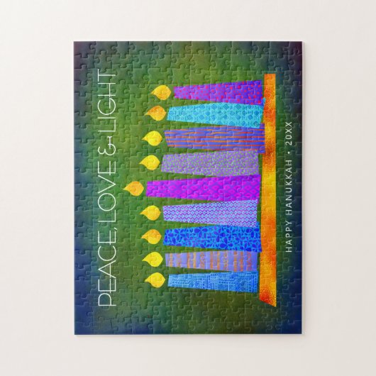 Groene Chanoeka Vrede Liefde Licht Bold Boho Kaars Legpuzzel (Verticaal)