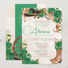 Groene Charra Quinceanera Westerne Rozen Kaart