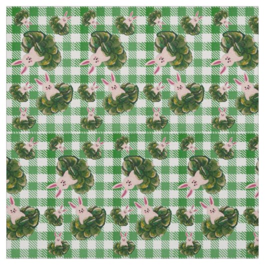 Groene Check Bunnies Stof (Swatch)