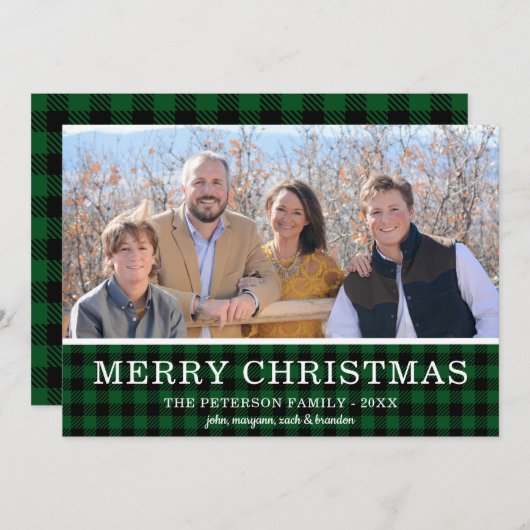 Groene Check geruite foto Feestdagenkaart (Voorkant / Achterkant)