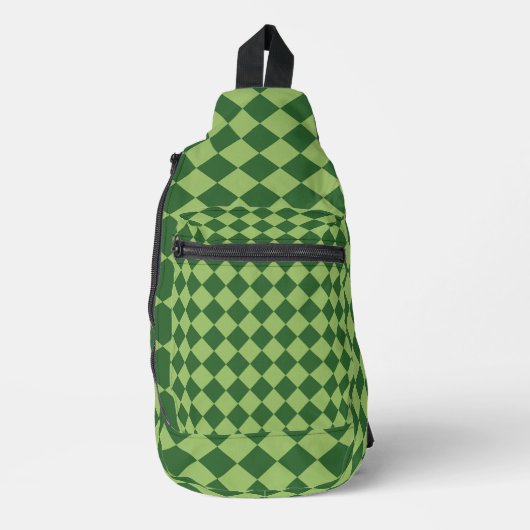 Groene Checker Diamond Patroon Afdrukken Gesneden Sling Bag (Voorkant)