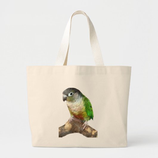 Groene Cheek Conure Grote Tote Bag (Voorkant)