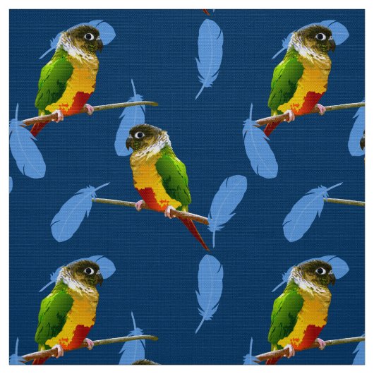 Groene Cheek Conure Paraket Fun Bird Blue Feathers Stof (Swatch)