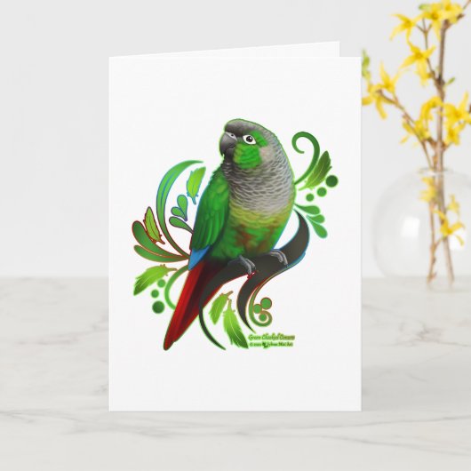 Groene Cheeked Conure Kaart (Gele Bloem)