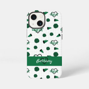Groene Cheer Harten, Pom Poms, Megafoon Patroon iPhone 13 Mini Hoesje