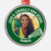 Groene cheerleader foto High School Kerstmis Metalen Ornament (Voorkant)