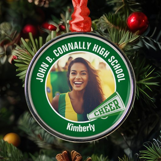 Groene cheerleader foto High School Kerstmis Metalen Ornament