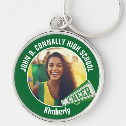 Groene cheerleader foto High School Spirit Sleutelhanger (Voorkant)