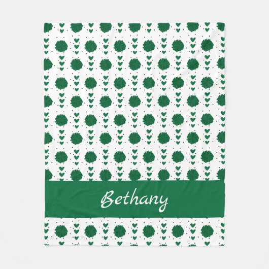Groene Cheerleader Pom Poms & Hearts Pattern Fleece Deken (Voorkant)