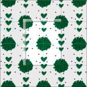 Groene Cheerleader Pom Poms & Hearts Pattern Stof (Delen)