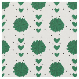 Groene Cheerleader Pom Poms & Hearts Pattern Stof