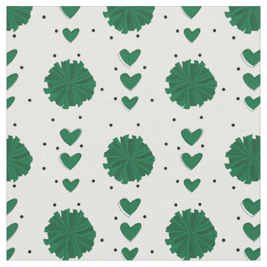 Groene Cheerleader Pom Poms & Hearts Pattern Stof (Close Up)