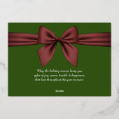 Groene Cheers voor 2024, rode lint Folie Feestdagenkaart (Achterkant)