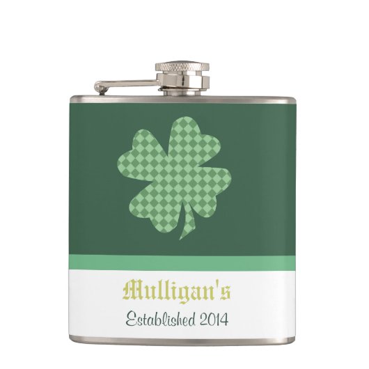 Groene cheques Shamrock Personalized Heupfles (Voorkant)