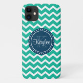 Groene Chevron Blue Monogram Case-Mate iPhone Case (Achterkant)