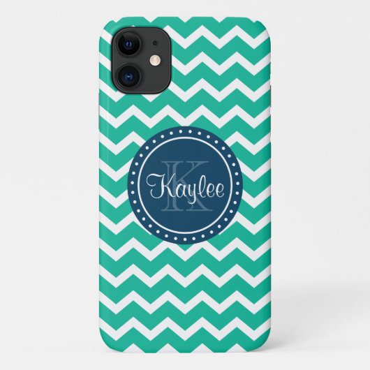Groene Chevron Blue Monogram Case-Mate iPhone Case (Achterkant)