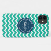 Groene Chevron Blue Monogram Case-Mate iPhone Case (Achterkant (horizontaal))