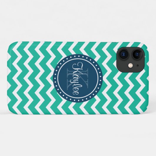 Groene Chevron Blue Monogram Case-Mate iPhone Case (Achterkant (horizontaal))