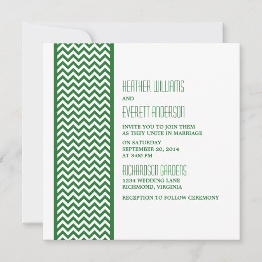 Groene Chevron Border Wedding Invite Kaart (Voorkant)