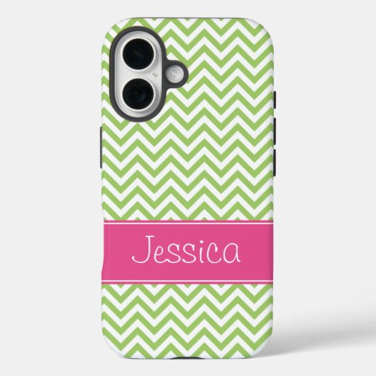 Groene Chevron Chic Roze Gepersonaliseerd Case-Mate iPhone Case (Achterkant)