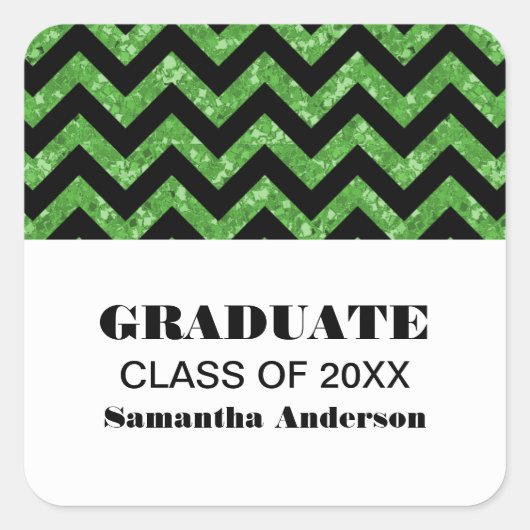 Groene Chevron Glitter Afstuderen Stickers (Voorkant)
