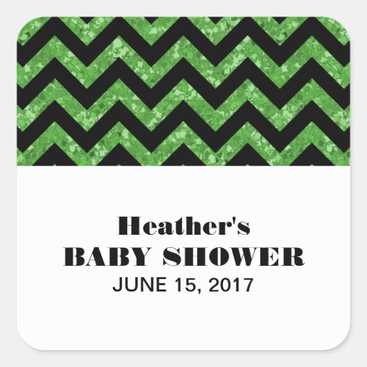 Groene Chevron Glitter Baby shower Stickers (Voorkant)