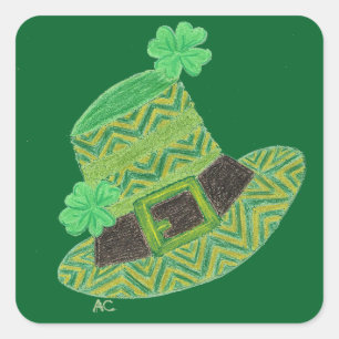 Groene chevron leprechaun's pet kind vierkante sti vierkante sticker