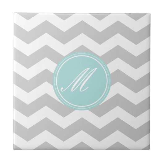 Groene Chevron met Monogram Tiles Tegeltje (Voorkant)