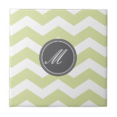 Groene Chevron met Monogram Tiles Tegeltje (Voorkant)