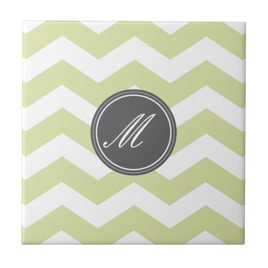 Groene Chevron met Monogram Tiles Tegeltje (Voorkant)