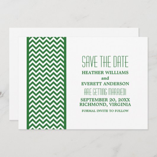 Groene Chevron Rand Save the Date Uitnodiging (Voorkant / Achterkant)