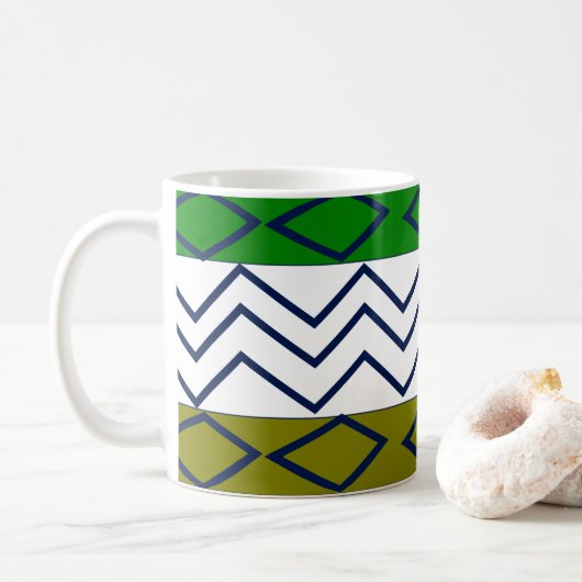 Groene Chevron Strepen Geometrisch Koffiemok (Met donut)