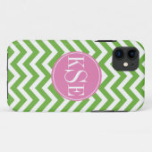 Groene chevron stripe monogram appel iphone 5 hoes (Achterkant (horizontaal))