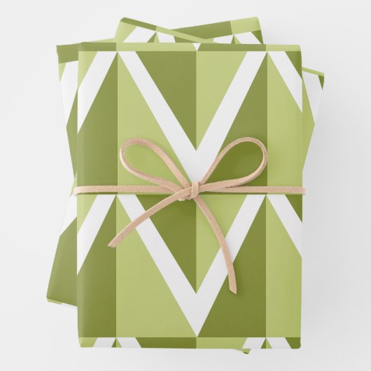 Groene Chevron Stripe Pattern Inpakpapier Vel (In situ)