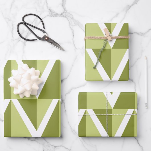 Groene Chevron Stripe Pattern Inpakpapier Vel (Voorkant)