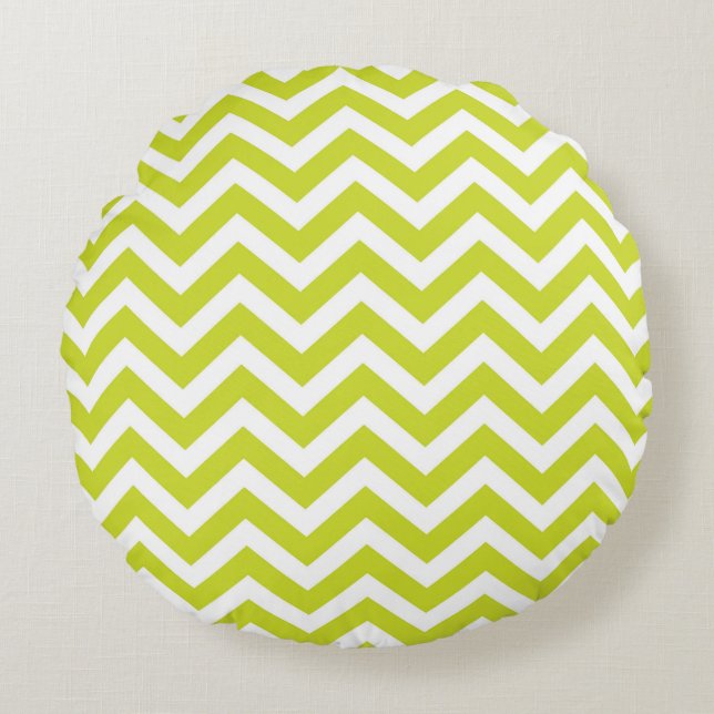 Groene Chevron Stripe Pattern Rond Kussen (Voorkant)