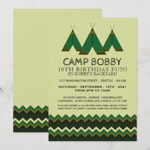 Groene Chevron Tipi, Camping Birthday Kaart
