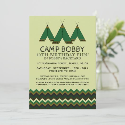 Groene Chevron Tipi, Camping Verjaardag Kaart (Staand voorkant)