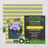 Groene Chevron Tractor Birthday Party Invitation Kaart (Voorkant / Achterkant)