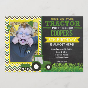 Groene Chevron Tractor Birthday Party Invitation Kaart