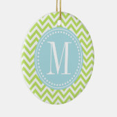 Groene Chevron Zigzag Gepersonaliseerd Monogram Keramisch Ornament (Rechts)